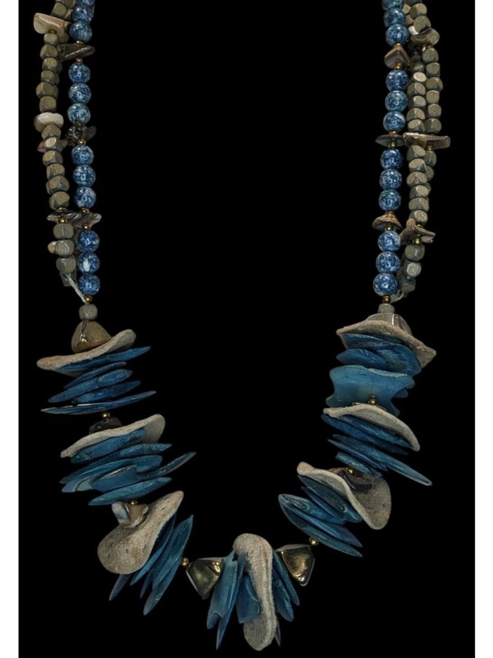 Vintage Bohemian Handmade Necklace With Wood Leather Stone & Shell Accents - Picture 4 of 6